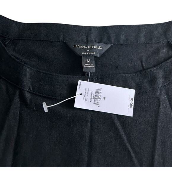 Banana Republic Linen Black Split Hem Blouse Size M Pleated Long-Sleeve Top New - Picture 5 of 7